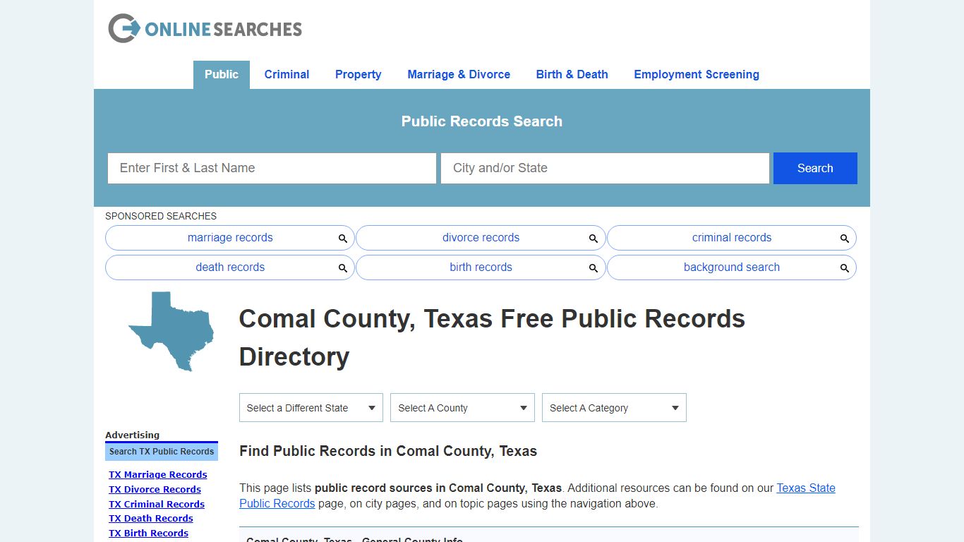 Comal County, Texas Free Public Records Directory - OnlineSearches.com